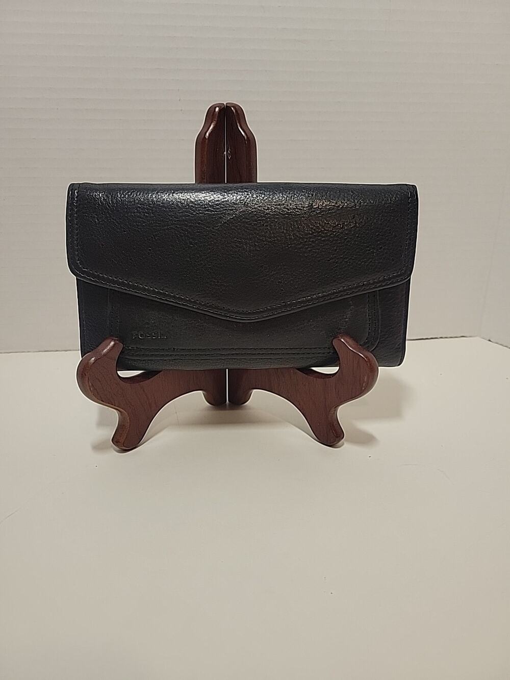 Fossil Large Black Leather Pebbled Wallet Flap Envelope Style